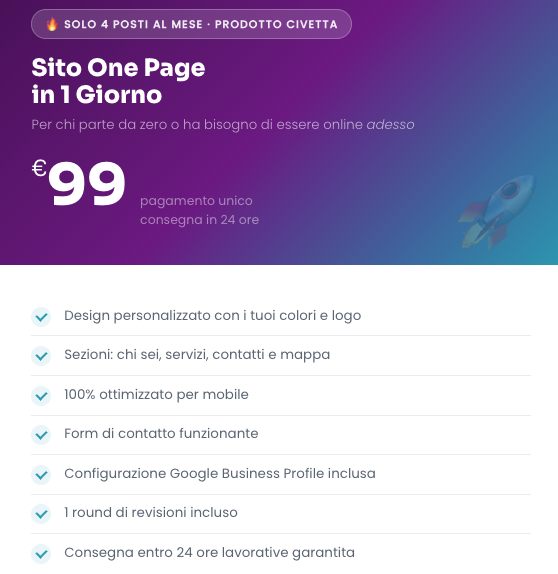 Sito One Page in 1 Giorno